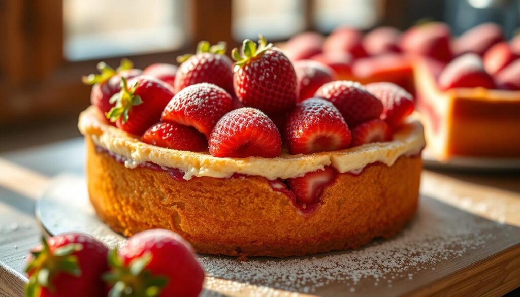 Erdbeerkuchen mit gefrorenen Erdbeeren